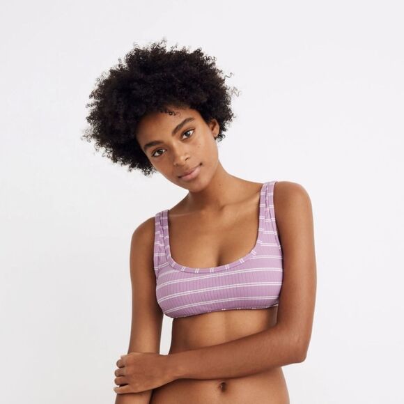 Women's New With Tags Size Small Madewell Ribbed‎ Pullover Striped Bikini Top - Picture 3 of 13